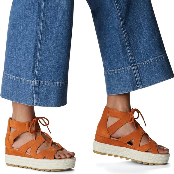 NIB Sorel Cameron 9 Lace Up Platform Gladiator Sandal Suede Desert Sun - Picture 2 of 12